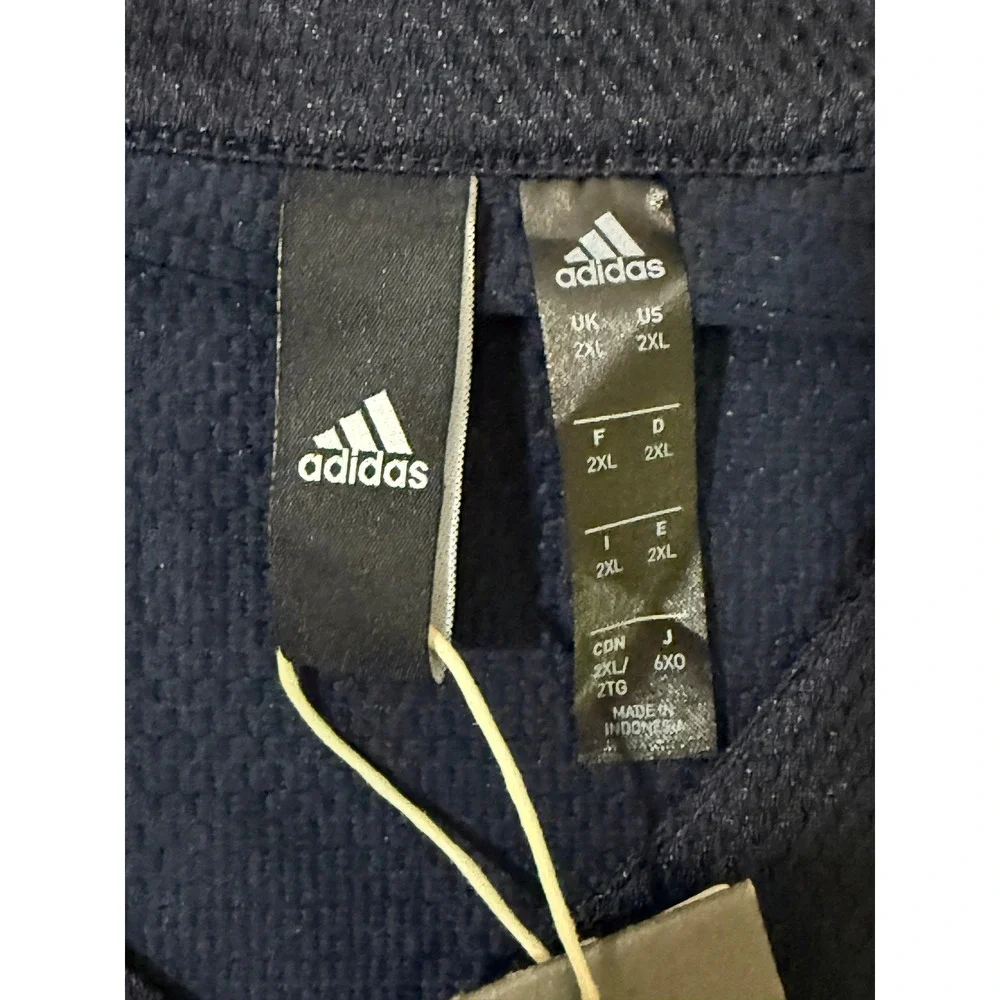 Adidas Baseball Jersey Mens 2XL Navy Blue Three Stripe Life Graphic Snap Front